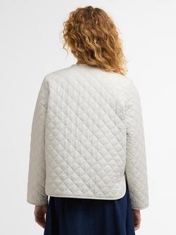 Barbour Cashel Collarless Quilted Jacket, Mist/Navy Tartan - view 2, Mist/Navy Tartan