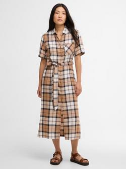 Barbour Fern Tartan Midi Dress, Hessian/Multi, Hessian/Multi