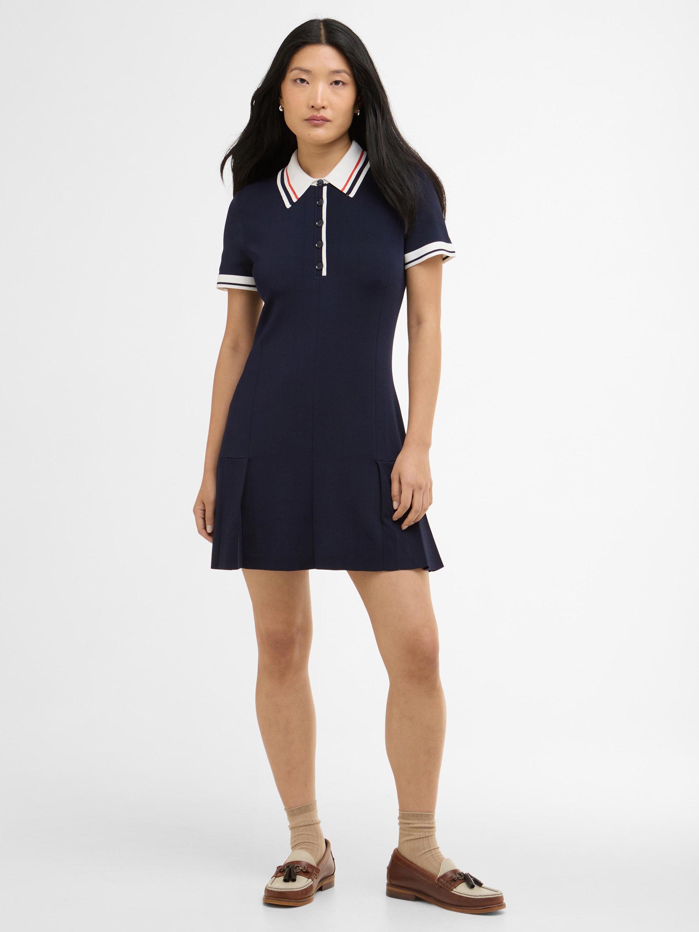 knee length dresses for ladies Veronica Beard Women's Portia Rib Bell Sleeve Minidress - Blue main image 1