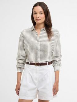 Barbour Marine Stripe Pure Linen Shirt, Dusky Khaki, Dusky Khaki