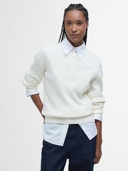 Barbour Hartland Crew Neck Cable Knit Jumper, Cloud