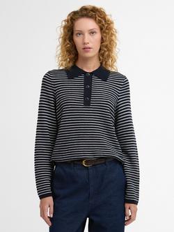 Barbour Inez Collared Stripe Jumper, Dark Navy, Dark Navy