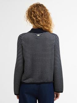 Barbour Inez Collared Stripe Jumper, Dark Navy - view 2, Dark Navy