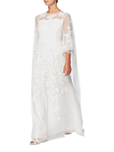 Raishma Cassie Embroidered Cape Wedding Dress, White, White