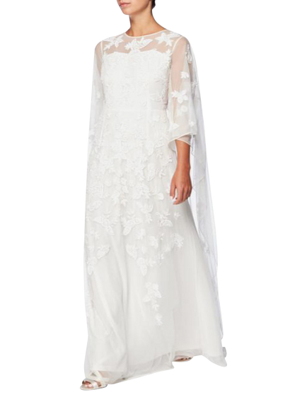Raishma Cassie Embroidered Cape Wedding Dress, White - view 2, White