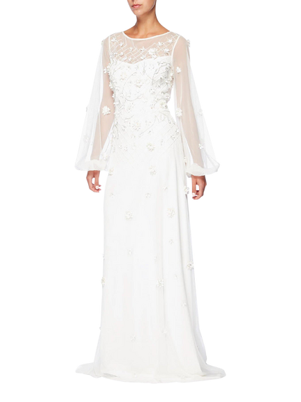 Raishma 3D Floral Wedding Dress, White, White