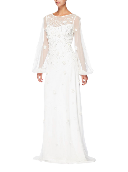 Raishma 3D Floral Wedding Dress, White - view 2, White