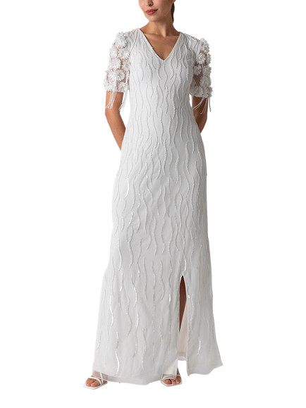 Raishma Francesca Beaded Floral Wedding Dress, White, White