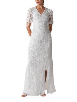 Raishma Francesca Beaded Floral Wedding Dress, White - view 2, White