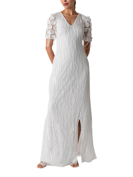 Raishma Francesca Beaded Floral Wedding Dress, White - view 2, White