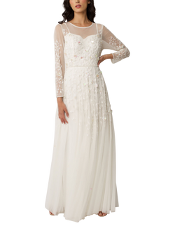 Raishma Ivy Floral Beaded Wedding Dress, White, White