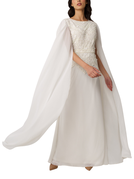 Raishma Hazel Cape Sleeve Wedding Dress, White, White