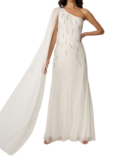 Raishma Mila One Shoulder Embroidered Wedding Dress, White, White