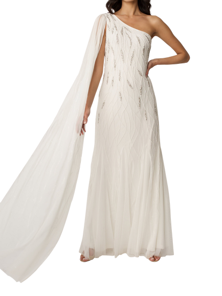 Raishma Mila One Shoulder Embroidered Wedding Dress, White, White