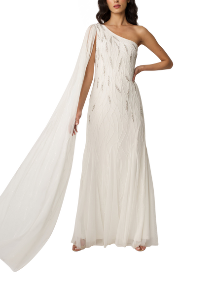 Raishma Mila One Shoulder Embroidered Wedding Dress, White - view 2, White