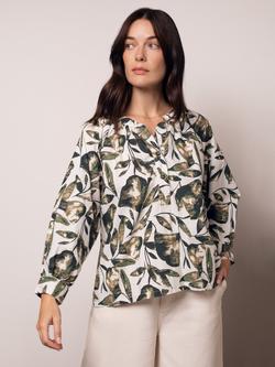 Celtic & Co. Leaf Print Woven Top, Chalk Khaki Leaf Print, Chalk Khaki Leaf Print