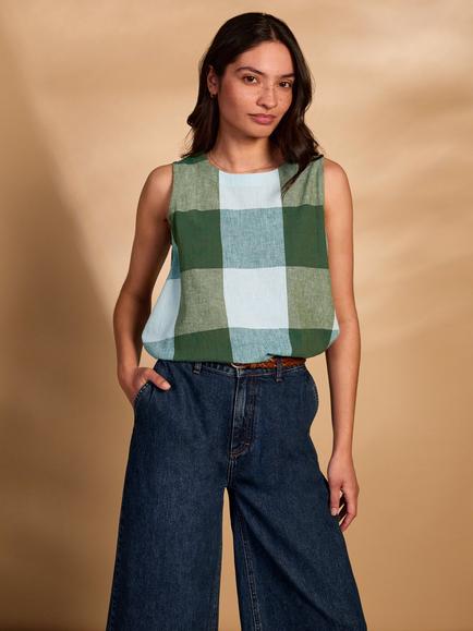 Celtic & Co. Sleeveless Pleat Back Swing Top, Green Multi, Green Multi