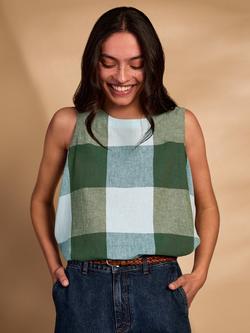 Celtic & Co. Sleeveless Pleat Back Swing Top, Green Multi - view 2, Green Multi