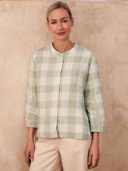 Celtic & Co. Check Pure Linen Swing Blouse, Mineral, Mineral