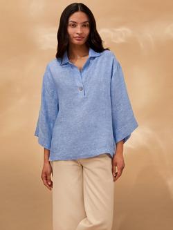 Celtic & Co. Collared Popover Linen Top, Light Blue, Light Blue