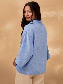 Celtic & Co. Collared Popover Linen Top, Light Blue - view 2, Light Blue