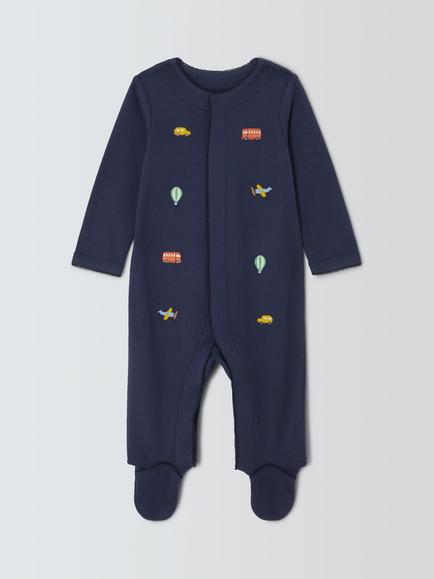 John Lewis Baby Transport Embroidery Sleepsuit, Navy, Navy