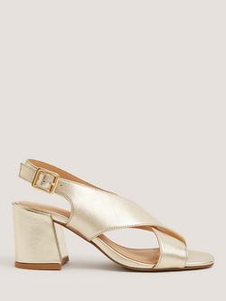 Monsoon Cally Cross Strap Leather Heeled Sandals, Gold, Gold
