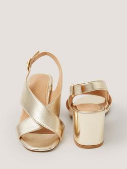 Monsoon Cally Cross Strap Leather Heeled Sandals, Gold - view 2, Gold