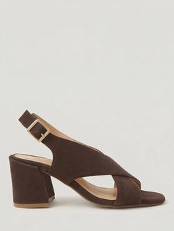 Monsoon Cally Cross Strap Leather Heeled Sandals, Chocolate, Chocolate