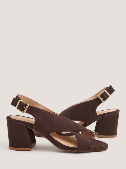 Monsoon Cally Cross Strap Leather Heeled Sandals, Chocolate, Chocolate