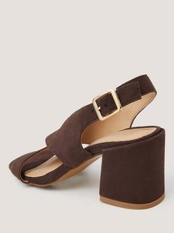 Monsoon Cally Cross Strap Leather Heeled Sandals, Chocolate - view 2, Chocolate