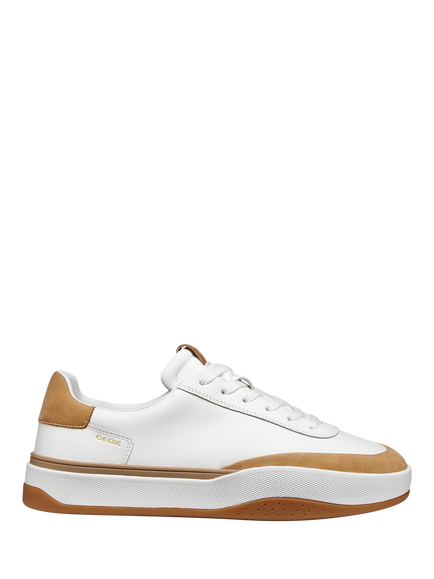Geox Dynamia Leather Low Top Lace Up Trainers, White/Natural