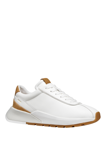 Geox Metropoli Leather Low Top Lace Up Trainers - view 2, White/Natural