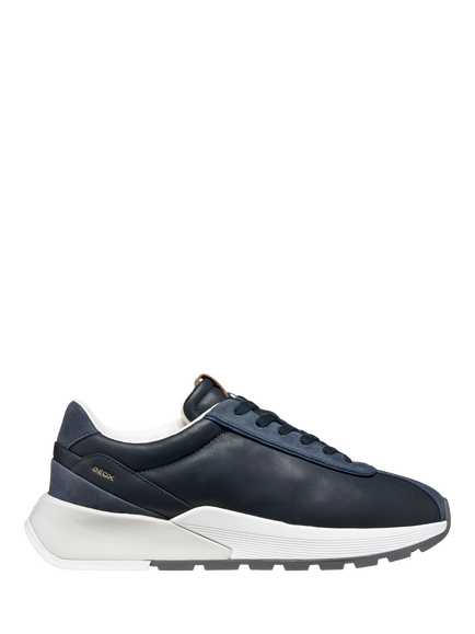 Geox Metropoli Leather Low Top Lace Up Trainers, Navy/Dark Avio