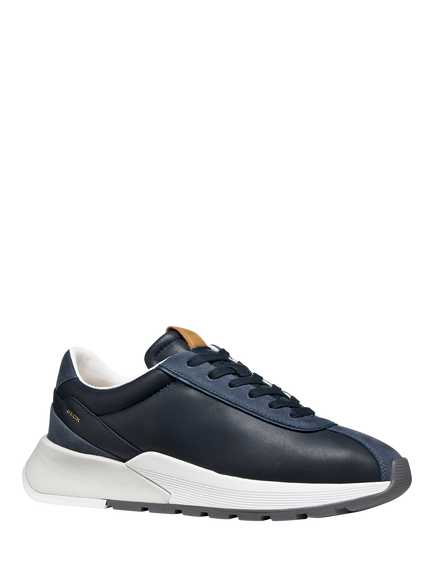 Geox Metropoli Leather Low Top Lace Up Trainers - view 2, Navy/Dark Avio
