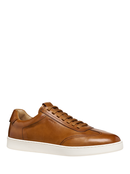 Geox Regio Leather Lace Up Trainers - view 2, Cognac