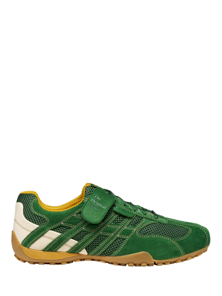 Geox Snake Original Suede Blend Lace Up Trainers, Green