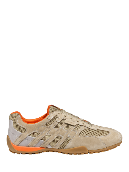 Geox Snake Original Suede Blend Lace Up Trainers, Sand
