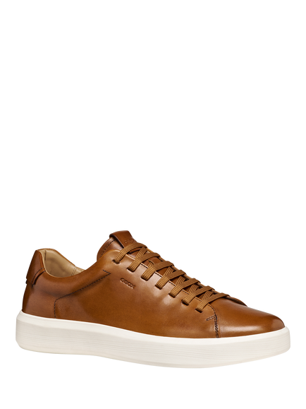 Geox Velletri Leather Lace Up Trainer Shoes - view 2, Cognac
