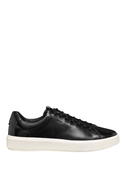 Geox Velletri Leather Lace Up Trainer Shoes, Black