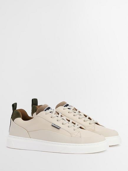 Barbour Stannington Leather Lace Up Trainers, Trench Olive - view 2, Trench/Olive