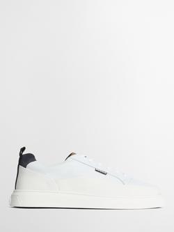 Barbour Stannington Leather Lace Up Trainers, White Navy Trench, White Navy Trench