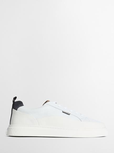 Barbour Stannington Leather Lace Up Trainers, White Navy Trench, White/Navy/Trench