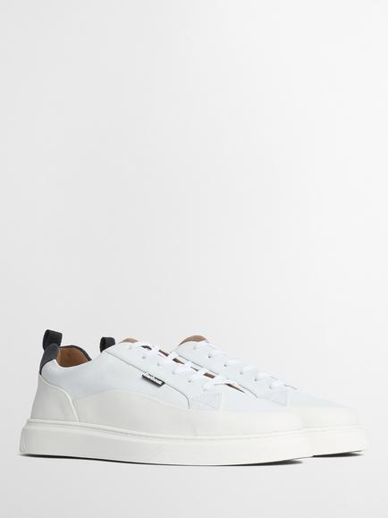 Barbour Stannington Leather Lace Up Trainers, White Navy Trench - view 2, White/Navy/Trench