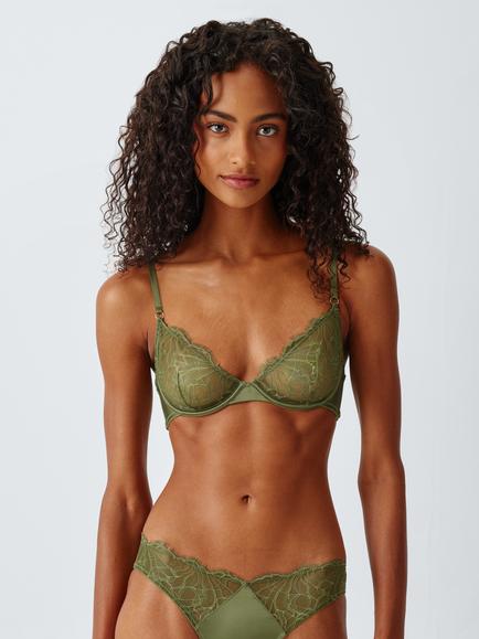 John Lewis Bronte Non Padded Plunge Bra, Olive, Olive