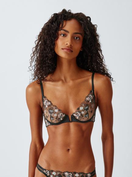 John Lewis Cici Embroidered Underwired Bra, Black, Black