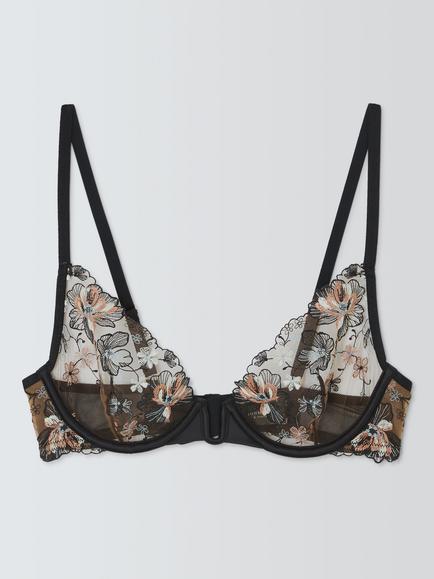 John Lewis Cici Embroidered Underwired Bra, Black, Black