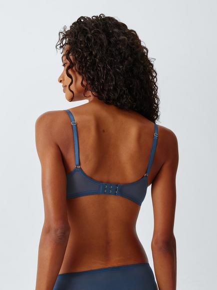 John Lewis Kiki Floral Embroidery Balcony Bra, Blue - view 2, Blue
