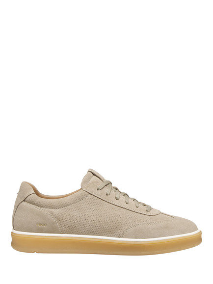 Geox Spherica Actif X4 Leather Blend Lace Up Trainers, Sand
