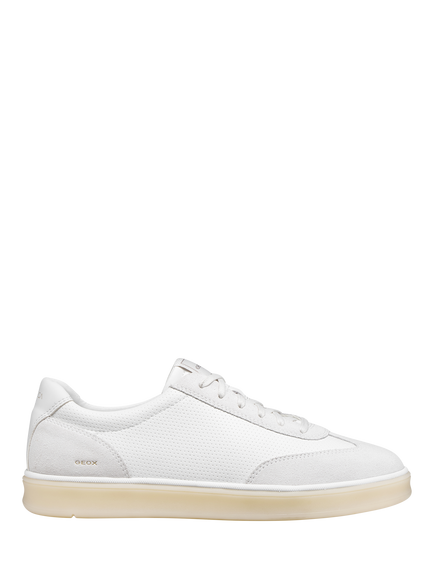 Geox Spherica Actif X4 Leather Blend Lace Up Trainers, White/Off White
